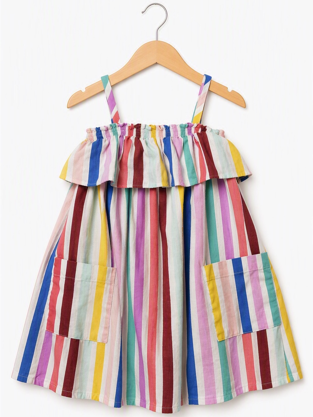 OshKosh B'gosh Rainbow Multi Stripe Ruffle Pocket Sundress 2T Retro Style Summer